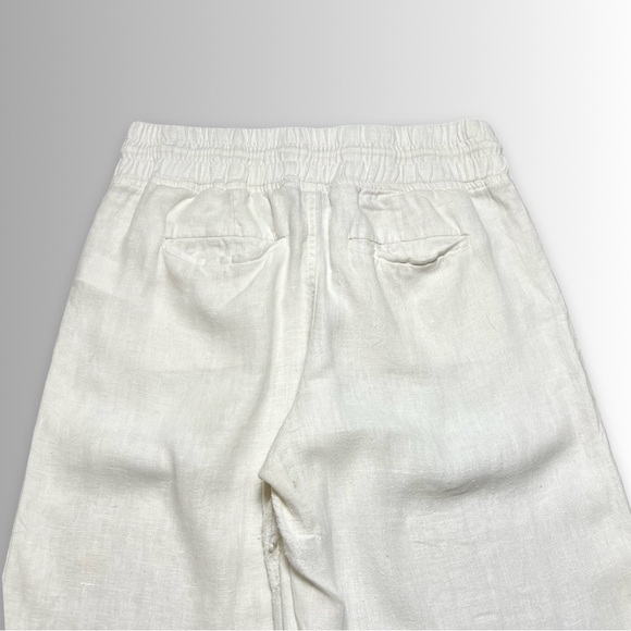 Athleta Cabo White Linen Wide Leg High Rise Elastic Waist Pants w/Pockets, Sz 8 - Picture 8 of 10